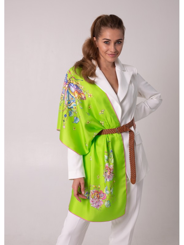 IF  COLLECTION LUXURY / ЗеленийДизайнерські шовкові шарфи для жінок "Butterfly"  